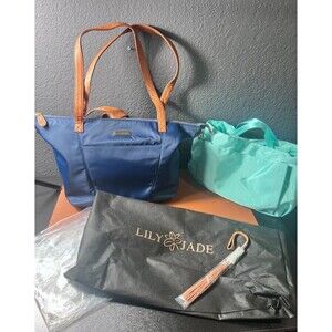 Lily Jade Lorie Convertible Tote Diaper Bag Navy Blue Travel Outdoors Nylon NWT